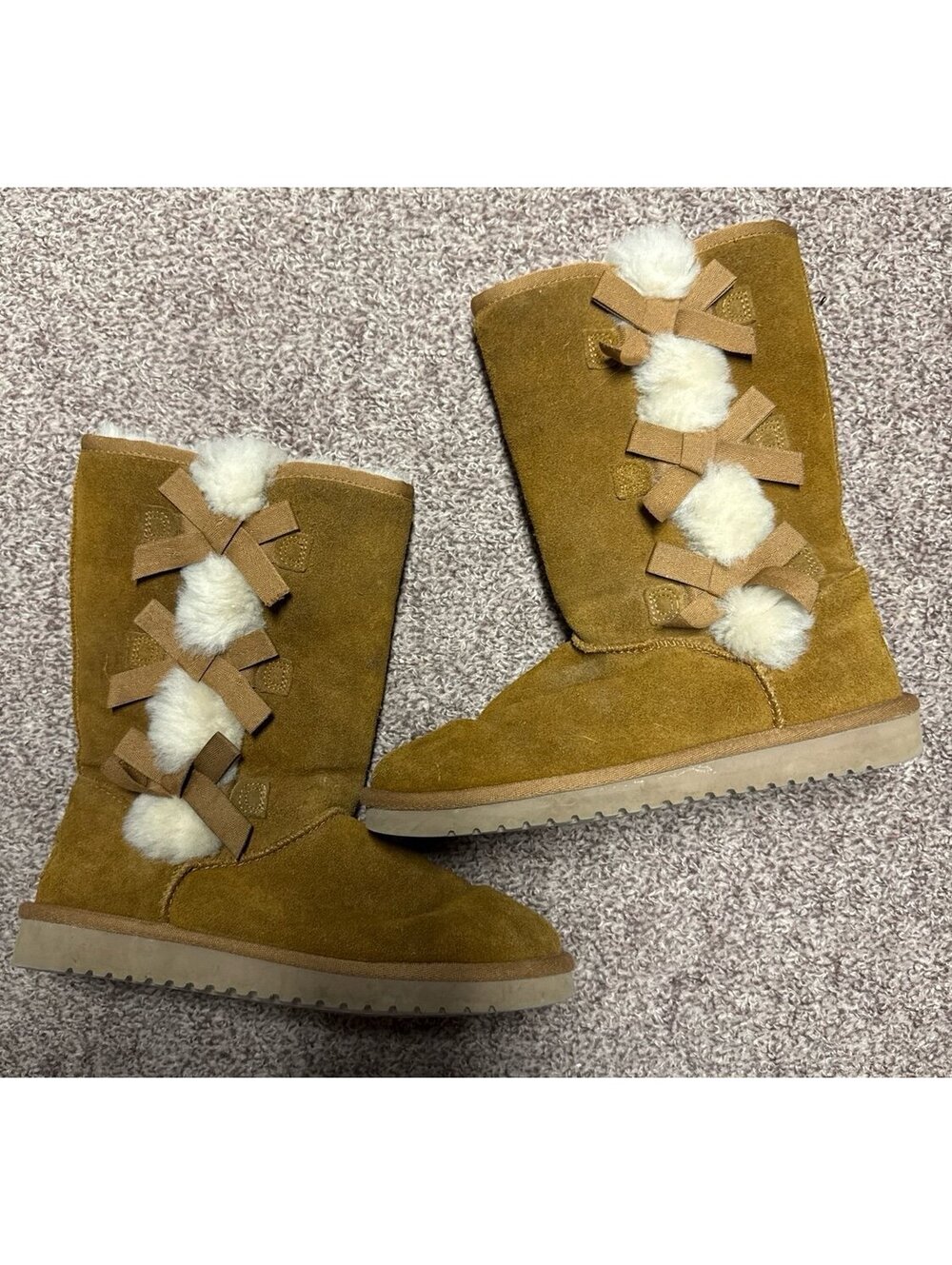 Ugg Koolaburra Brown Boots Chestnut Bows and Fur mid Calf Size 7
